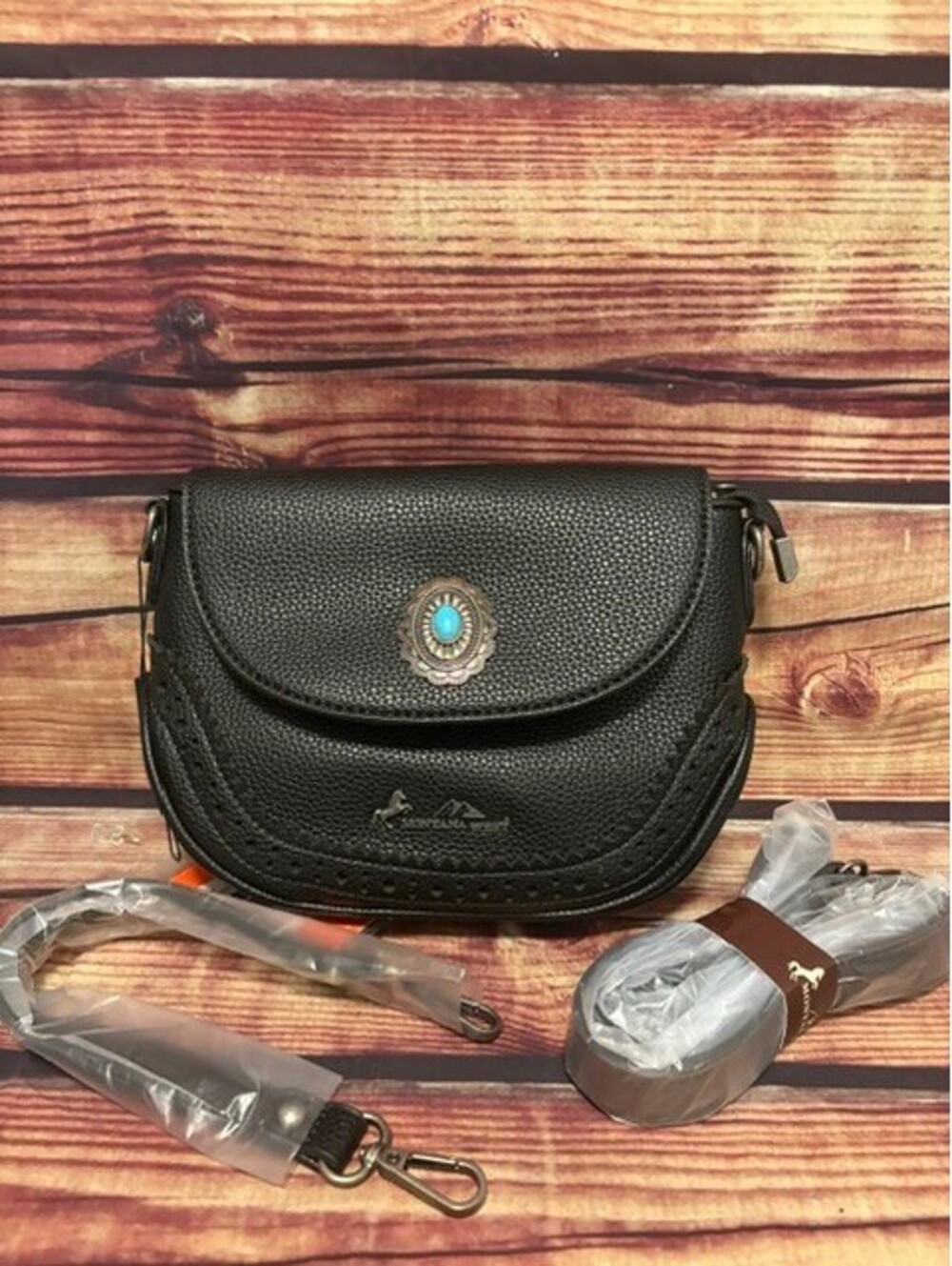 Montana West Western Saddle Crossbody Purse Turquoise Concho Black NWT